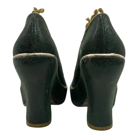 Irregular Choice Green Leather Gold Ricrac Slip On Platform Pumps Heels Women 38 - Picture 8 of 14